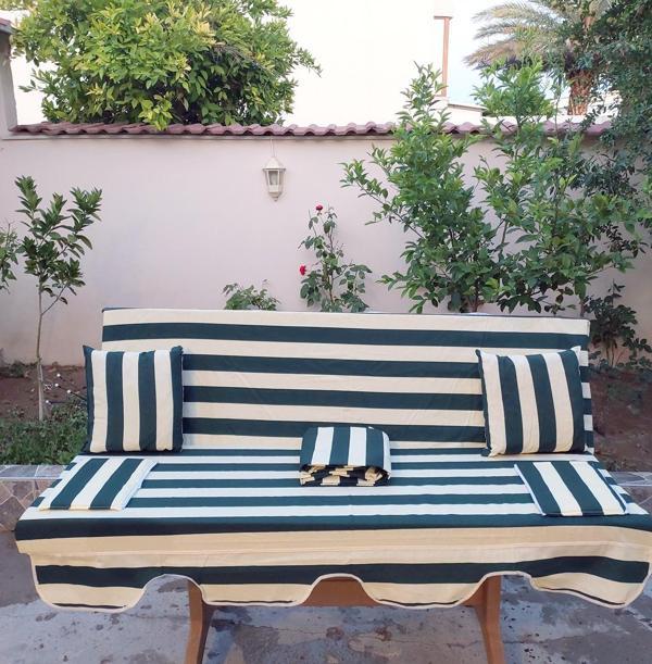 Mandaş Süngersiz 3 Kişilik Salıncak Minder Seti (Pamuklu Kumaş)-Yeşil Krem - Image 1