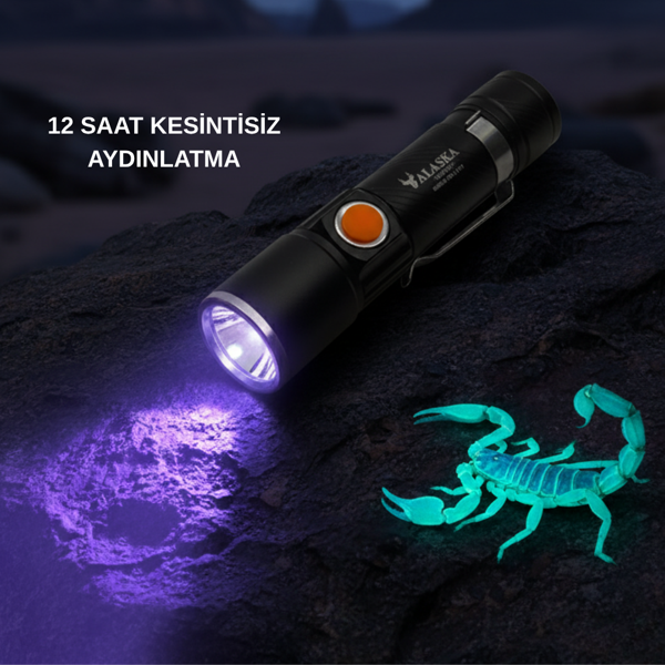 ALASKA ULTRA PARLAK ŞARJLI UV LED AKREP FENERİ - Image 1