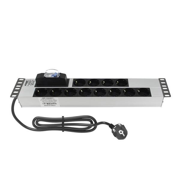 19" 2U 12'Li Schuko Sigortalı Aluminyum Rack Kabin Grup Priz Pdu - Image 1