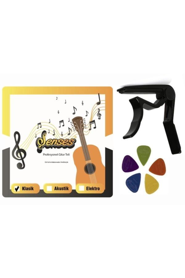 Şenses Müzik Market Klasik Gitar Tel Seti + Metal Kapo + Pena Seti - Image 1