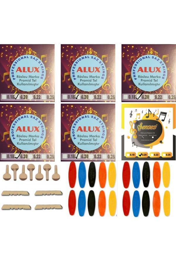 Alux 020 Uzun Bağlama Takım Teli 6 Takım 7 Ağaç Burgu 20 Adet Tezene 3 Eşik - Image 1