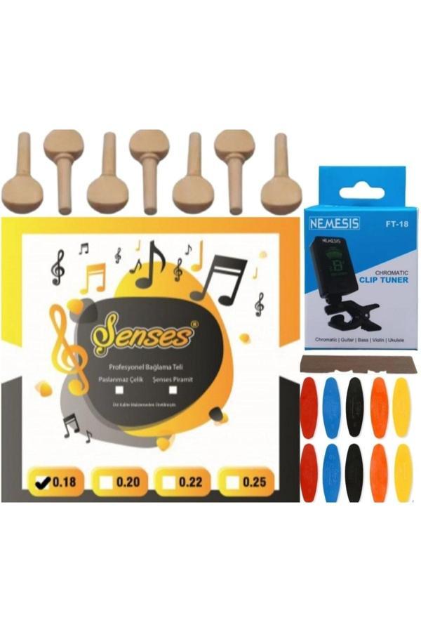 Şenses Müzik Market 0.18 Kısa Sap Bağlama Teli Akort Cihazı + Akgürgen Burgu + Tezene + Eşik 5'Li Set - Image 1