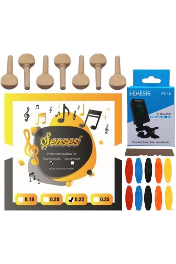 Şenses Müzik Market 0.22 Divan Bağlama Teli Akort Cihazı + Akgürgen Burgu + Tezene + Eşik 5'Li Set - Image 1
