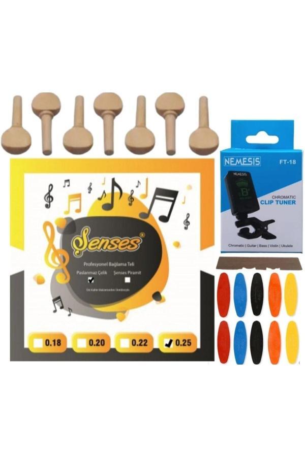 Şenses Müzik Market 0.25 Divan Bağlama Teli Akort Cihazı + Akgürgen Burgu + Tezene + Eşik 5'Li Set - Image 1