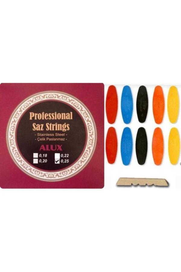 Alux 0.25 Paslanmaz Çelik Divan Bağlama Takım Teli + Profesyonel Numaralı Tezene Seti + Eşik - Image 1