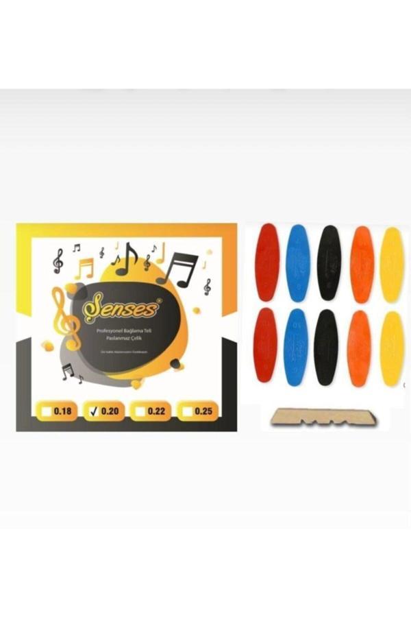 Şenses Müzik Market 0.20 1 Takım Tam Profesyonel Uzun Sap Bağlama Teli + 10 Adet Numaralı Tezene + Alt Eşik - Image 1