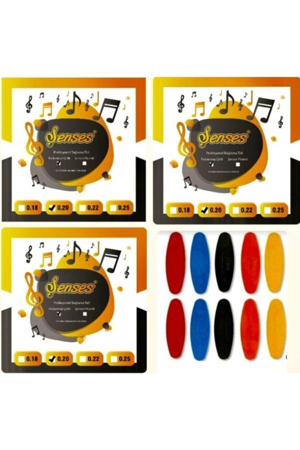 Şenses Müzik Market 0.20 Profesyonel Çelik Uzun Sap Bağlama Takım Teli ( 3 Set ) + 10 Adet Tezene - Image 1