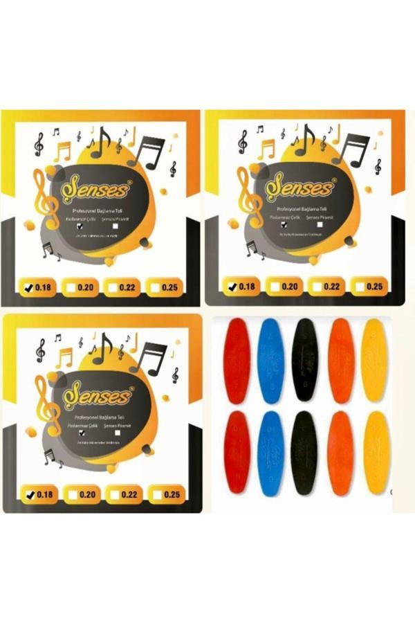 Şenses Müzik Market 0.18 Paslanmaz Çelik Profesyonel Kısa Sap Bağlama Tel Takımı ( 3 Set ) + 10 Adet Tezene - Image 1