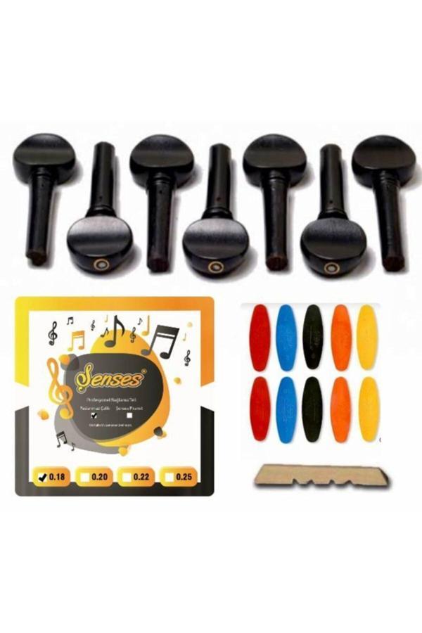 Şenses Müzik Market Nokta Sedefli Abanoz Bağlama Burgu + Kısa Sap Çelik Takım Tel 0.18 + Tezene Seti + Eşik - Image 1