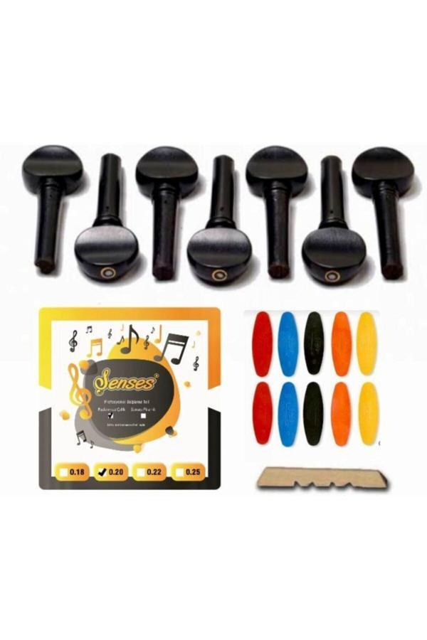 Şenses Müzik Market Nokta Sedefli Abanoz Bağlama Burgu + 0.20 Uzun Sap Çelik Takım Tel + Tezene Seti + Eşik - Image 1