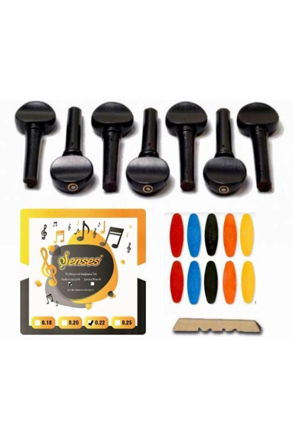 Şenses Müzik Market Nokta Sedefli Abanoz Bağlama Burgu + 0.22 (Bambamlı ) Divan Saz Teli + Tezeneseti + Eşik - Image 1