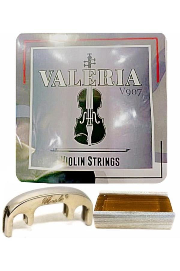 Şenses Müzik Market Valeria Keman Teli Marla Metal Gold Rengi Susturucu Reçine 3'Lü Set - Image 1