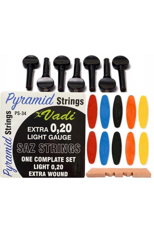 Şenses Müzik Market Vadi 0.20 Pyramid Bağlama Teli Abanoz Burgu Tezene Eşik 4'Lü Set - Image 1