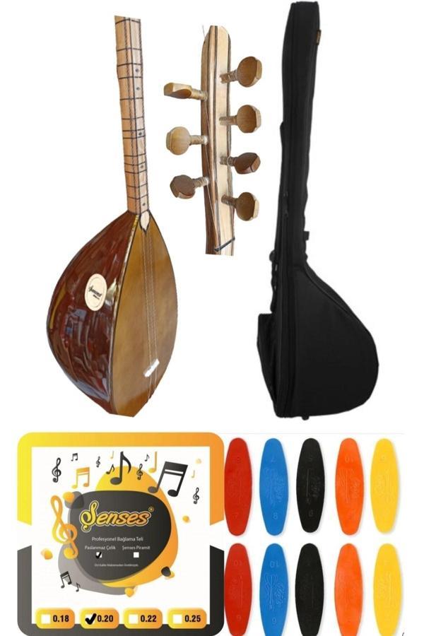 Şenses Müzik Market 40 Tekne Ithal Kapak Klavyeli Pro Uzun Sap Bağlama - Petli Kılıf - Tel - Tezene 4'Lü Set - Image 1