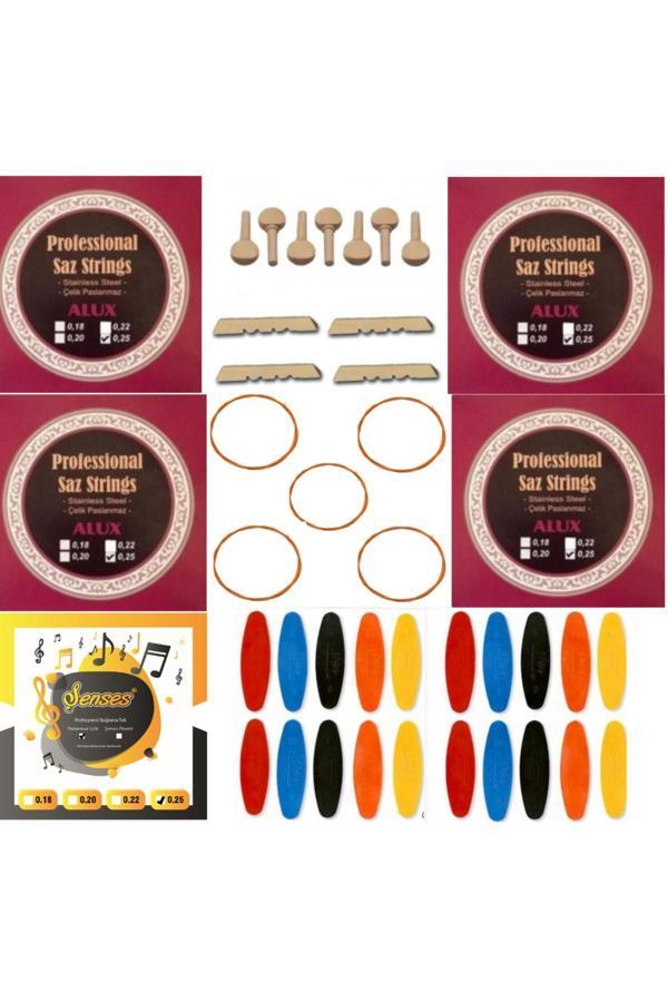 Şenses Müzik Market Alux 025 Divan Bağlama Takım Teli 5 Takım 5 Bambam 7 Ağaç Burgu 20 Adet Tezene 3 Eşik - Image 1