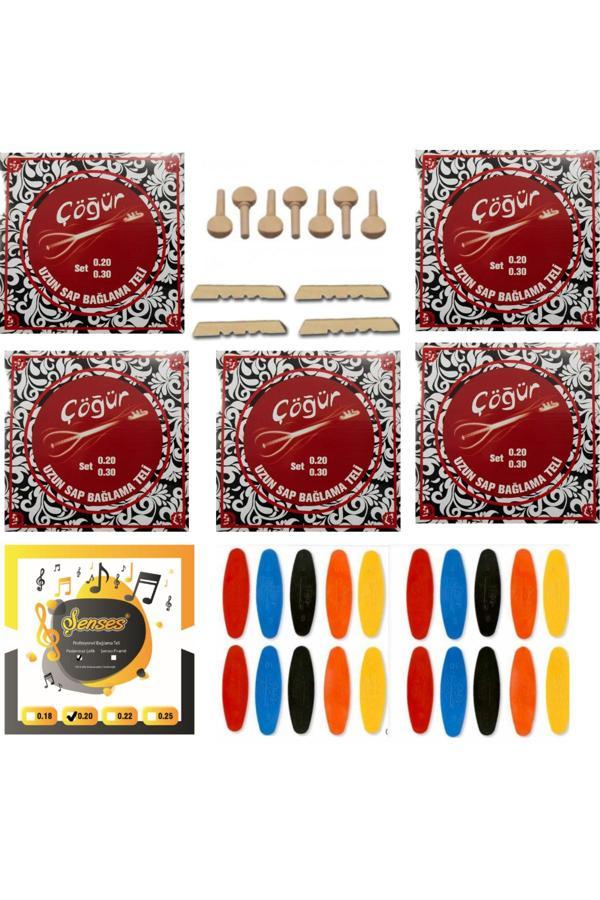 Şenses Müzik Market Çöğür 0 20 Uzun Bağlama Takım Teli 6 Takım + 7 Ağaç Burgu + 20 Adet Tezene + 4 Eşik - Image 1