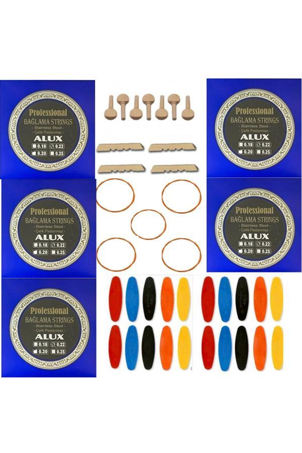 Şenses Müzik Market Alux 022 Divan Bağlama Takım Teli 5 Takım + 5 Bambam + 7 Ağaç Burgu + 20 Adet Tezene + 3 Eşik - Image 1