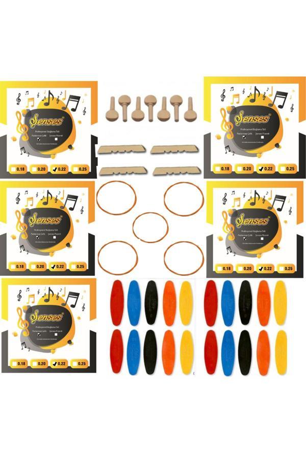 Şenses Müzik Market 0 22 Divan Bağlama Takım Teli 5 Takım + 5 Bambam + 7 Ağaç Burgu + 20 Adet Tezene + 3 Eşik - Image 1