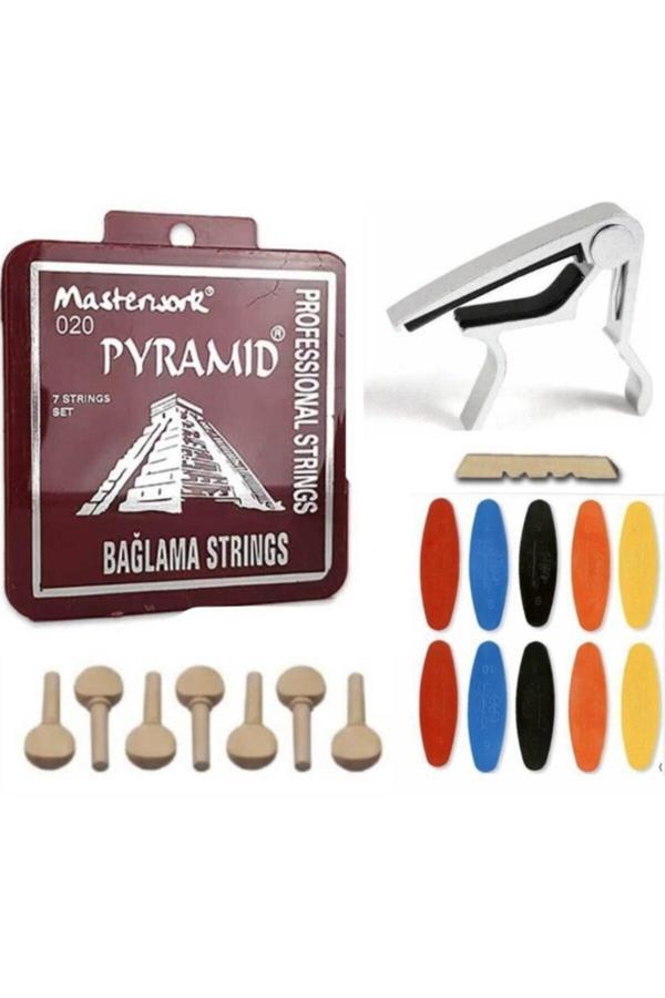 Masterwork Müzik 0.20 Uzun Sap Bağlama Teli + Kelepçe + Burgu Seti + 10 Adet Tezene + Eşik - Image 1