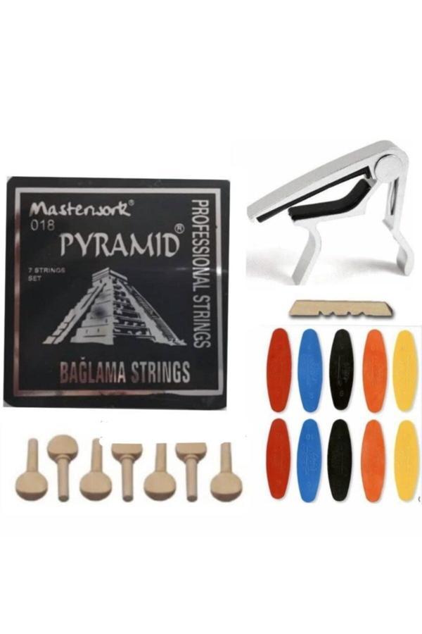 Masterwork Müzik 0.18 Kısa Sap Bağlama Teli + Kelepçe + Burgu Seti + 10 Adet Tezene + Eşik - Image 1