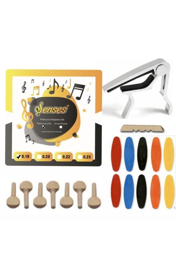 Şenses Müzik Market Müzik 0.18 Kısa Sap Bağlama Teli Kelepçe Burgu Seti 10 Adet Tezene Eşik - Image 1