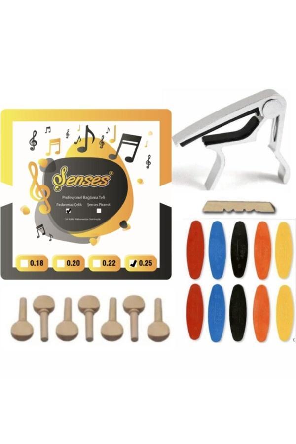 Şenses Müzik Market Müzik 0.25 Divan Bağlama Teli 52 Tekneye Kadar Kelepçe Ve Burgu Seti 10 Adet Tezene Eşik - Image 1