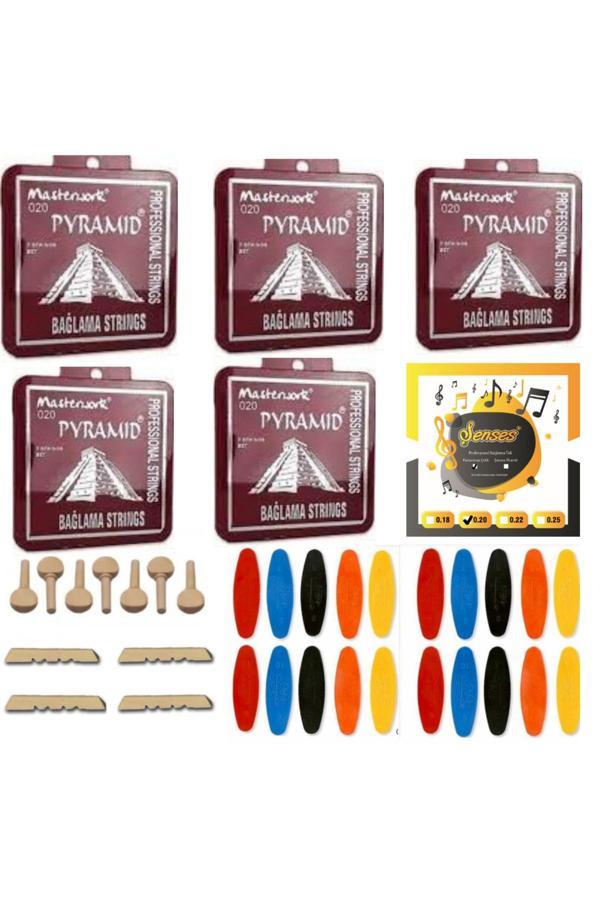 Şenses Müzik Market Masterwork 0 20 Uzun Bağlama Takım Teli 6 Takım + 7 Ağaç Burgu + 20 Adet Tezene + 4 Eşik - Image 1
