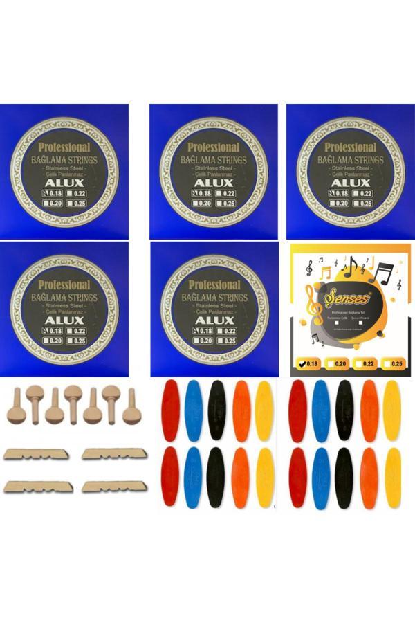 Şenses Müzik Market Alux 0 18 Kısa Bağlama Takım Teli 6 Takım + 7 Ağaç Burgu + 20 Adet Tezene + 4 Eşik - Image 1
