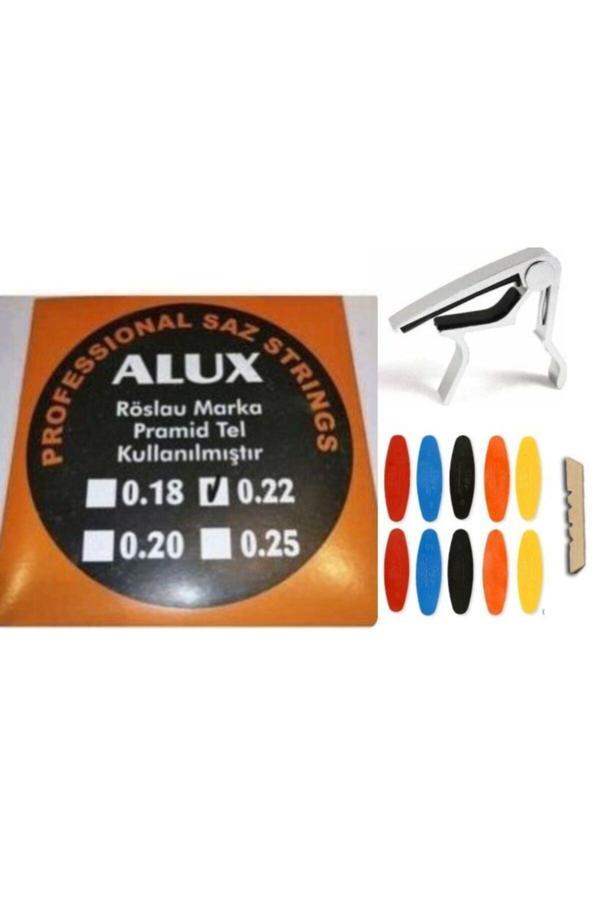 Alux Müzik 0.22 Divan Bağlama Piramit Tel Seti + Metal Kelepçe + Adet Numaralı Tezene + Eşik - Image 1