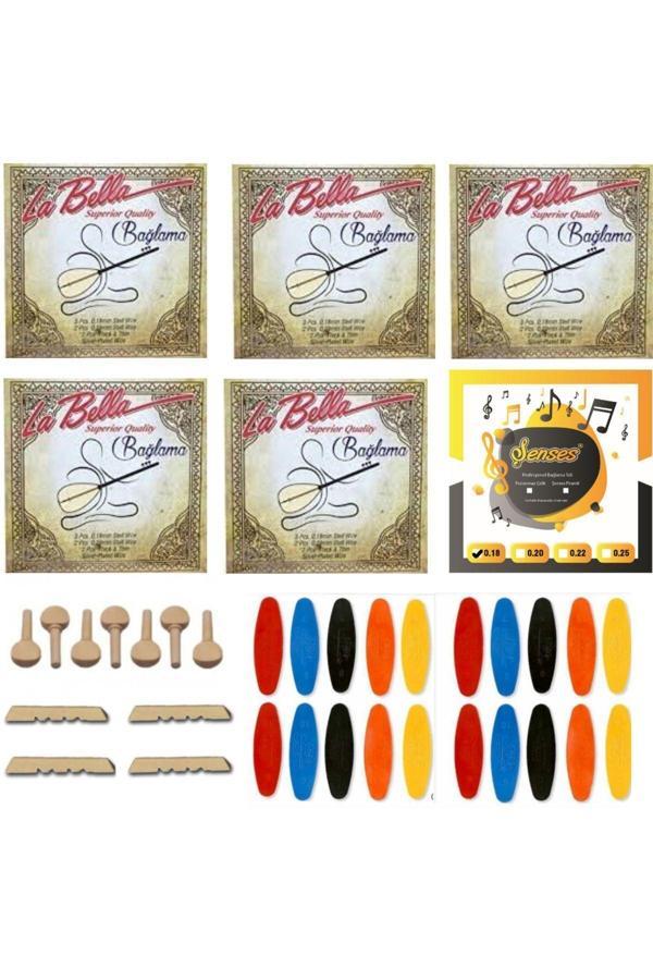Şenses Müzik Market La Bella Profesyonel 0 18 Kısa Bağlama Takım Teli 6 Takım + 7 Ağaç Burgu + 20 Adet Tezene + 4 Eşik - Image 1