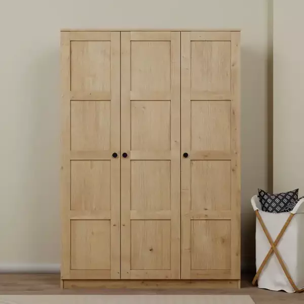 Lucas 3 Kapaklı, 6 Raf Bölmeli, Askılıklı Geniş Elbise Dolabı, Gardırop – Safir Meşe - Image 1