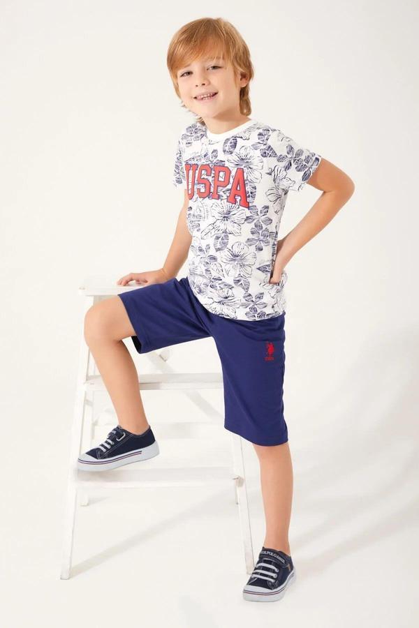 U.S. Polo Assn 1356 Garson Flowered Details Erkek Çocuk Bermuda Takım - Image 1