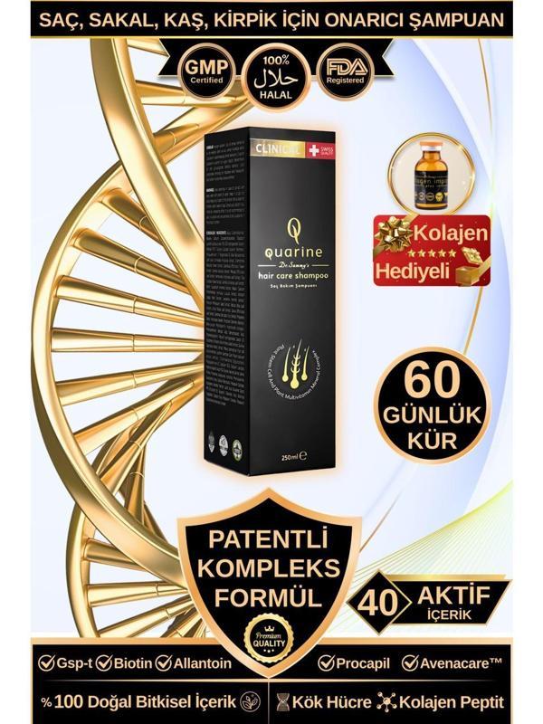 Dr. Sammy's Quarine Premium Şampuan (2 Aylık) Dökülmelere Karşı %100 Saf ve Doğal Bitkisel Kök Hücre Ekstratları,Vitamin ve Mineral İçeren Onarıcı Saç Şampuanı 250ML - Image 1