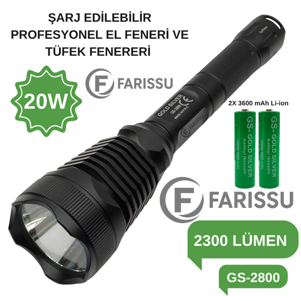 GOLD SILVER GS-2800 Profesyonel Şarj Edilebilir El Feneri ve Tüfek Feneri - Image 1
