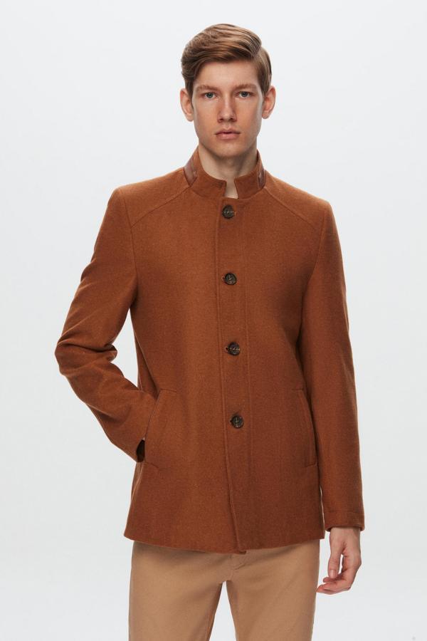 D's Damat Regular Fit Camel Dik Yaka Kaşe Kaban - Image 1