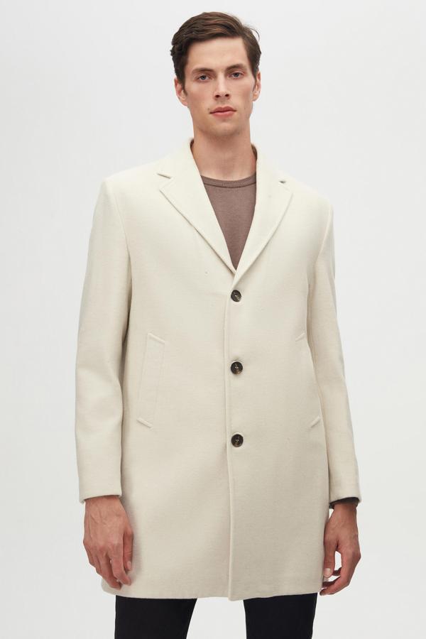 D's Damat Regular Fit Ekru Mono Yaka Kaşe Kaban - Image 1