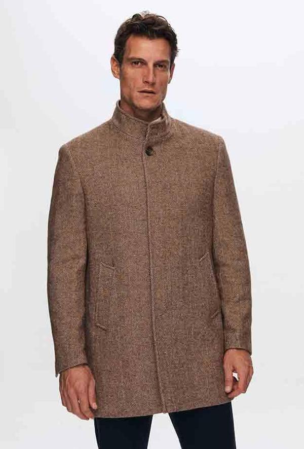 D's Damat Regular Fit Kahverengi Balıksırtı Hakim Yaka Kaban - Image 1