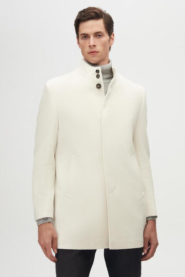 D's Damat Regular Fit Ekru Hakim Yaka Kaşe Kaban - Image 1