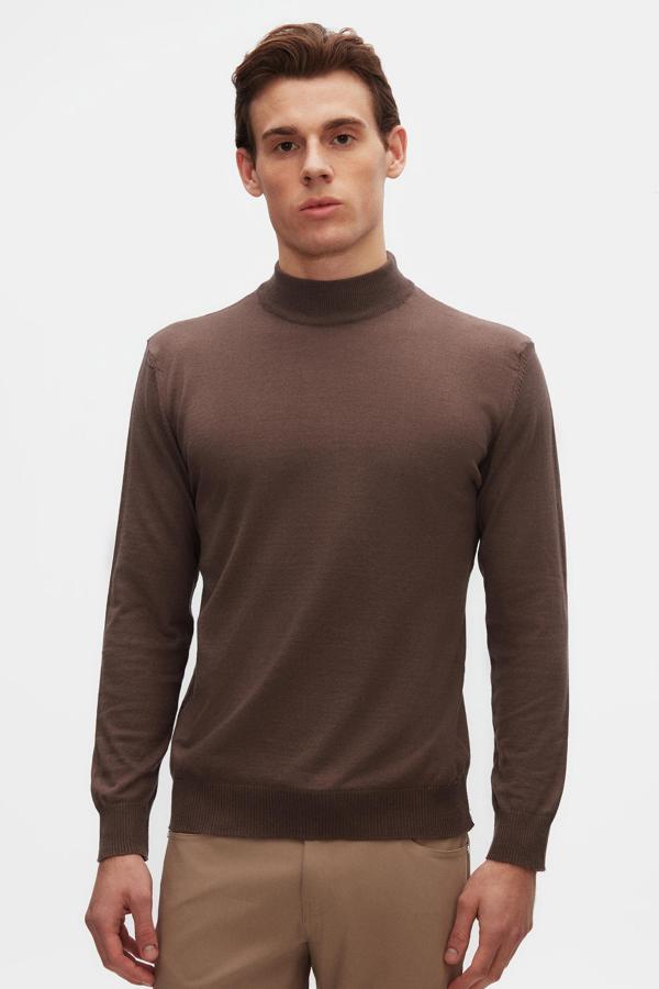 D's Damat Regular Fit Vizon Pamuk Karışımlı Yarım Balıkçı Triko Kazak - Image 1