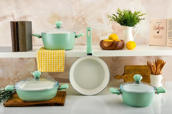 Noble life Bicoat 7 Parça Natural Seramik Set (Soft Green) - Image 1