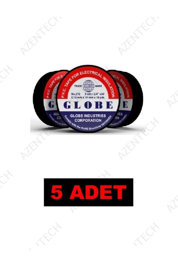 Orjinal Globe 0.13MM X 19MMX 10MM Izole Bant Elektrik Bandı Siyah 5'li Paket - Image 1