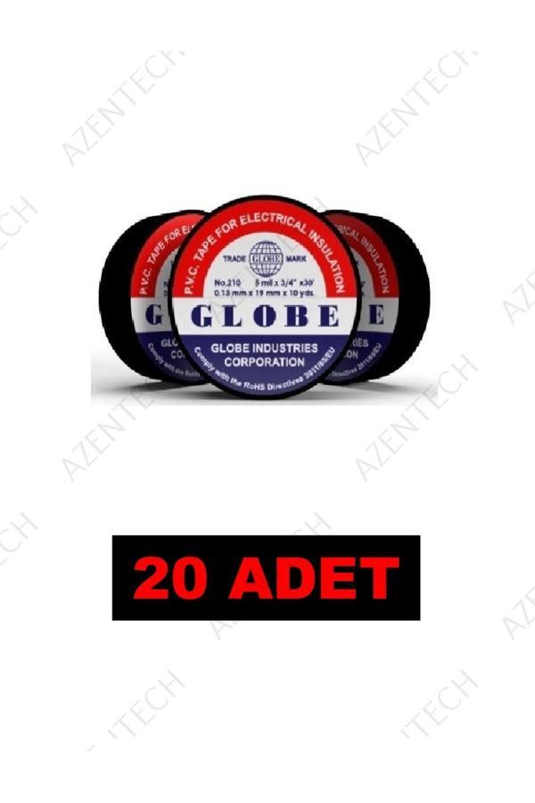 Orjinal Globe 0.13MM X 19MMX 10MM Izole Bant Elektrik Bandı Siyah 20'li Paket - Image 1
