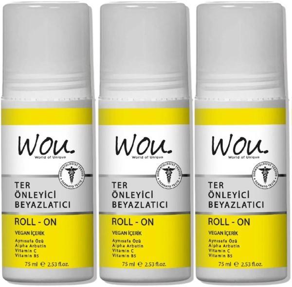 Wou World Of Unique Roll-On Unisex Deodorant 75ML Ter Önleyici Beyazlatıcı (3 Lü Set) - Image 1