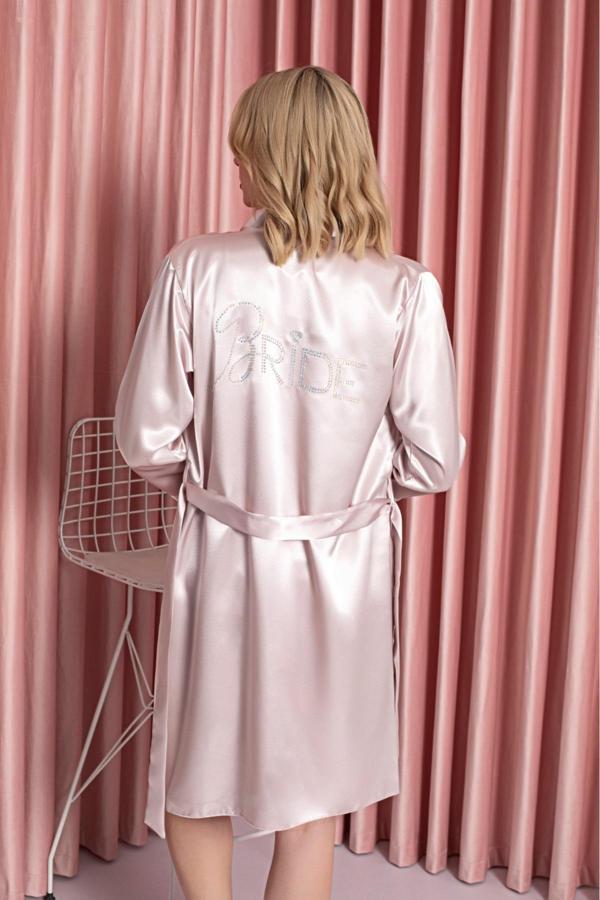 Espuar 950 Gelinler İçin Özel Bride Taş Baskılı Sabahlık Ve İnce Askılı Gecelik 2 Li Kutulu Takım - Image 1