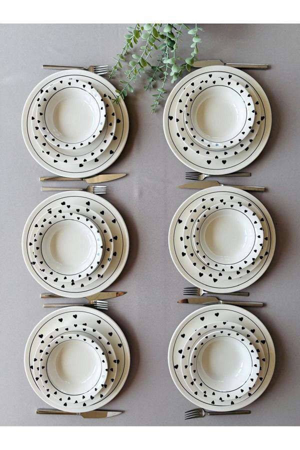 Siyah Kalp 6 Kişilik 18 Parça Modern Yemek Takımı - Image 1