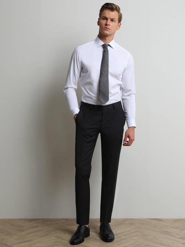 Siyah Düz Dokuma Slim Fit Klasik Yün Karışımlı Pantolon - Image 1
