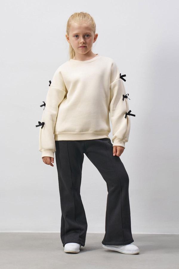 Fiyonk Detaylı İspanyol Paça 3 İp Şardonlu Kız Çocuk Takım - Image 1