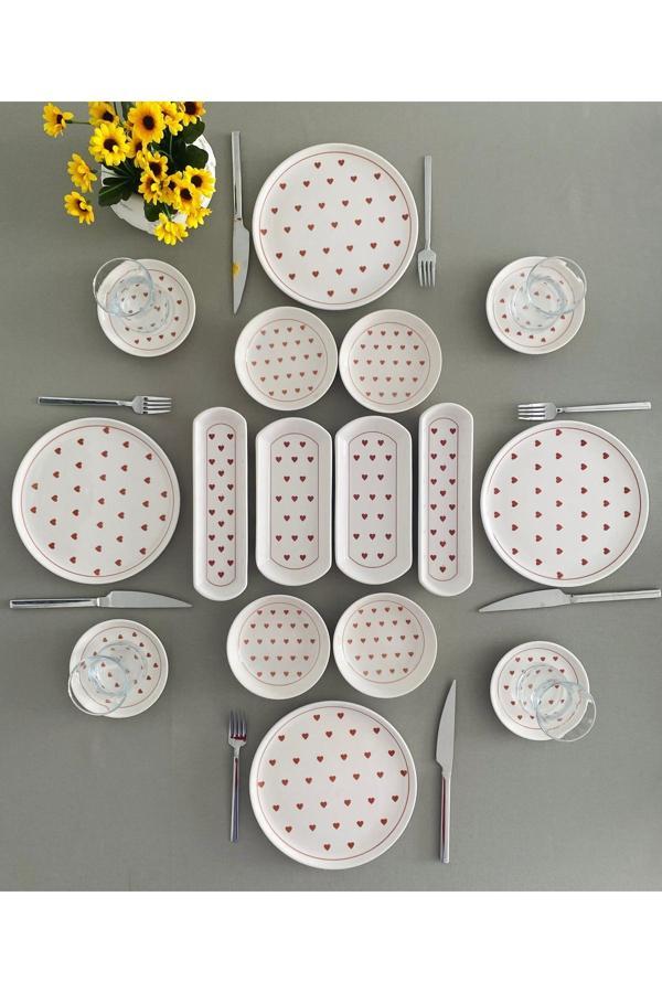 Love 4 Kişilik 16 Parça Red Heart Model Kahvaltı Takımı - Image 1