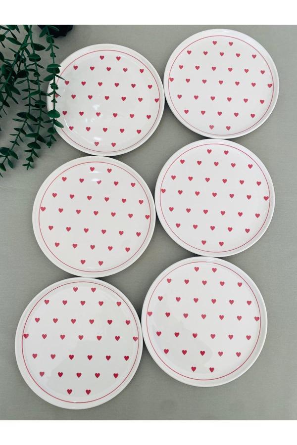 Love 6 Adet Kırmızı Kalp 20 Cm Pasta/servis Tabağı - Image 1