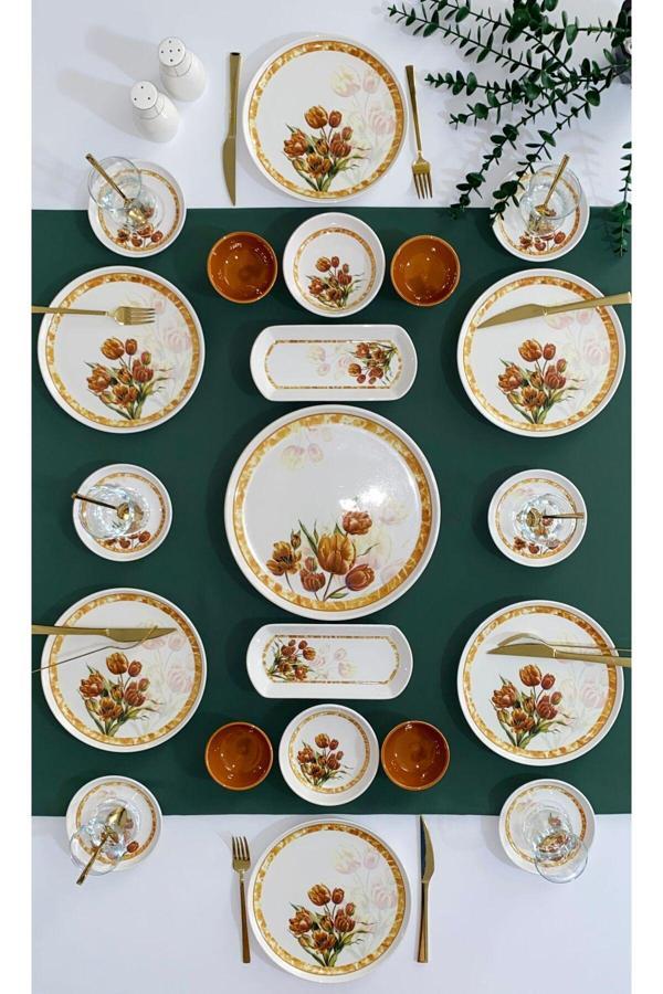 Vintage Lale 6 Kişilik 21 Parça Sosluklu Kahvaltı Takımı - Image 1